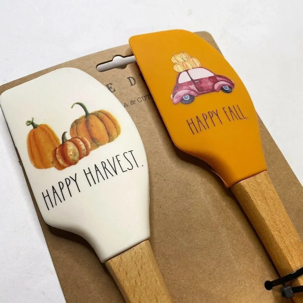 Rae Dunn Spatula Cookie Cutter Set Happy Harvest Orange Wooden Thanksgiving